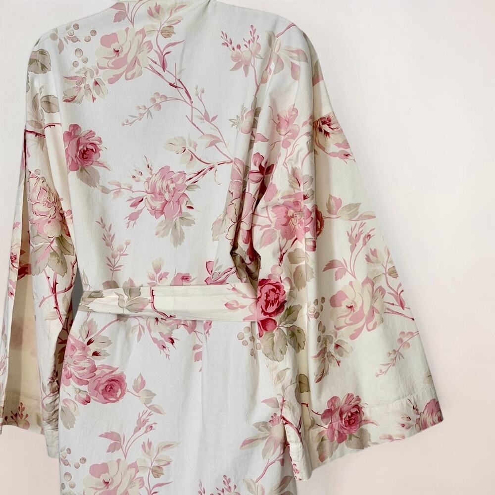 Vintage 90s Floral Cotton Kimono Robe Cottagecore Wrap Duster Mas d’Ouvan Paris - Picture 8 of 11